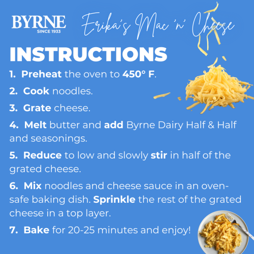 Byrne Dairy Aseptic Half and Half stars in Erika B.'s Baked Mac 'n' Cheese recipe.